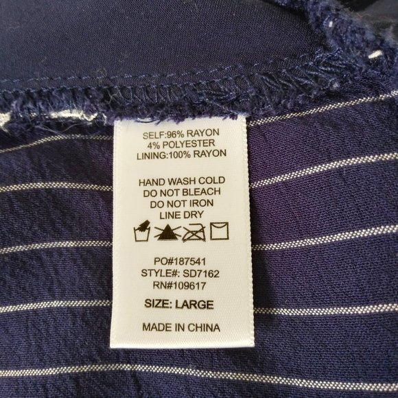 4/$20 Shinestar Navy Blue Pinstripe Dress Large Ruched Button Front Sleeveless - Picture 7 of 7